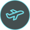 Icon of an airplane in a grey circle.